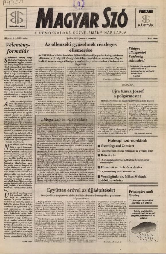 Magyar Szó, 54. évf. 1997. január 4. 2. sz. 1–16. oldal