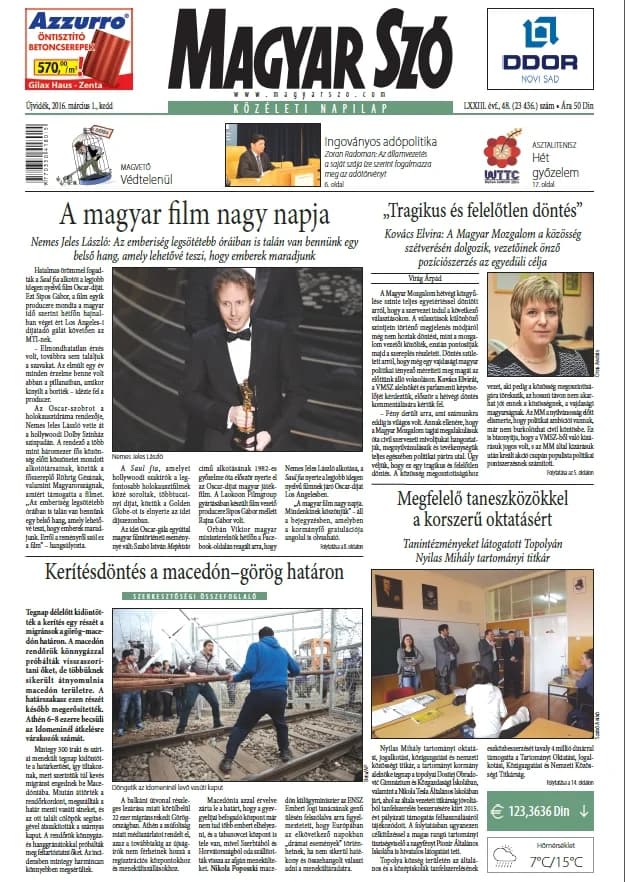 Magyar Szó, 73. évf. 2016. március 1. 48. sz. 1–20. oldal