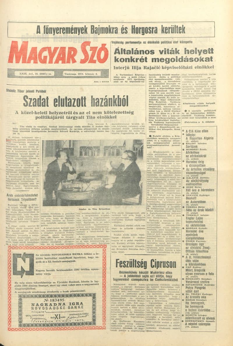 Magyar Szó, 29. évf. 1972. február 6. 35. sz. 1–32. oldal