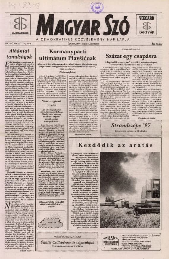 Magyar Szó, 54. évf. 1997. július 3. 154. sz. 1–16. oldal