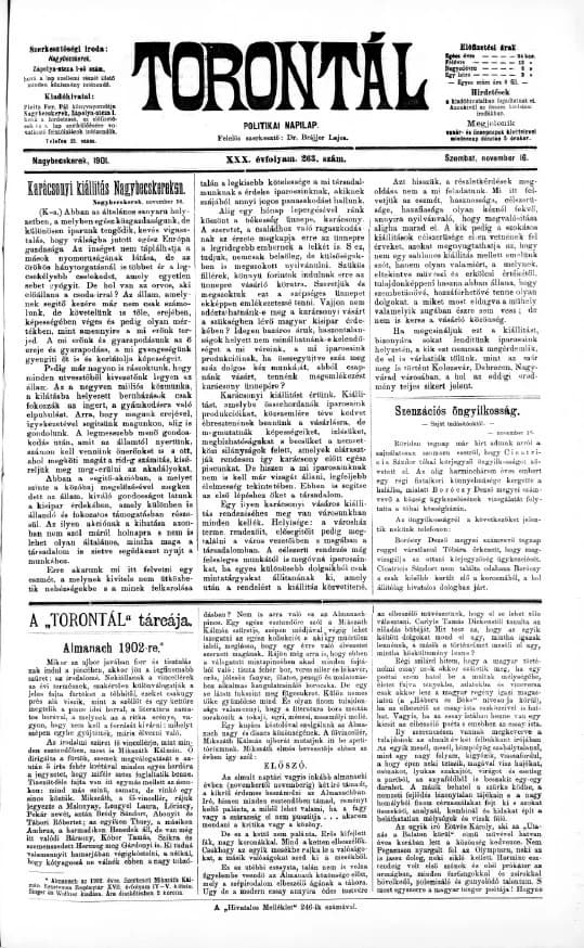 Torontál, 30. évf. 1901. november 16. 263. sz.