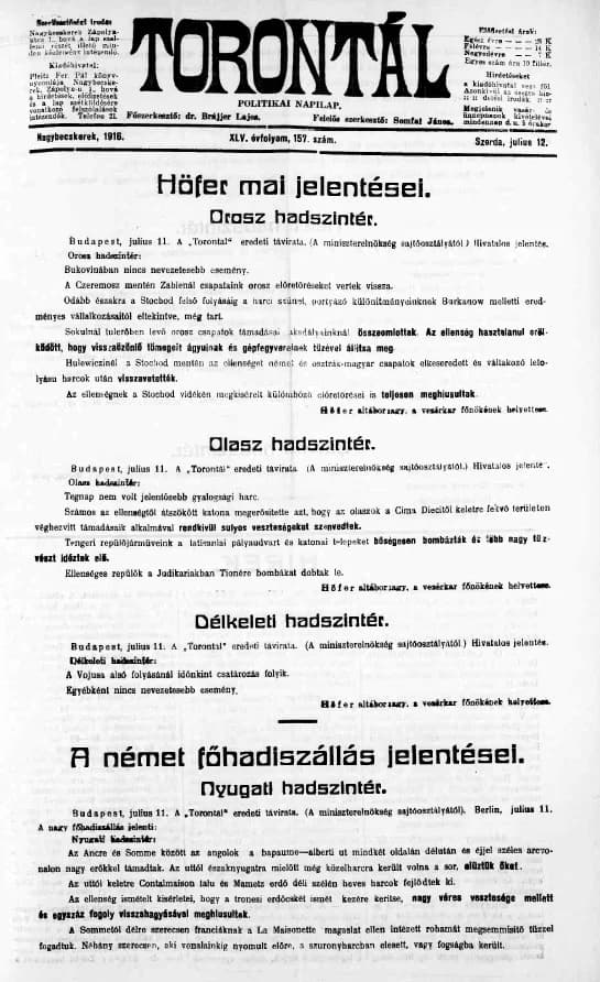 Torontál, 45. évf. 1916. július 12. 157. sz.