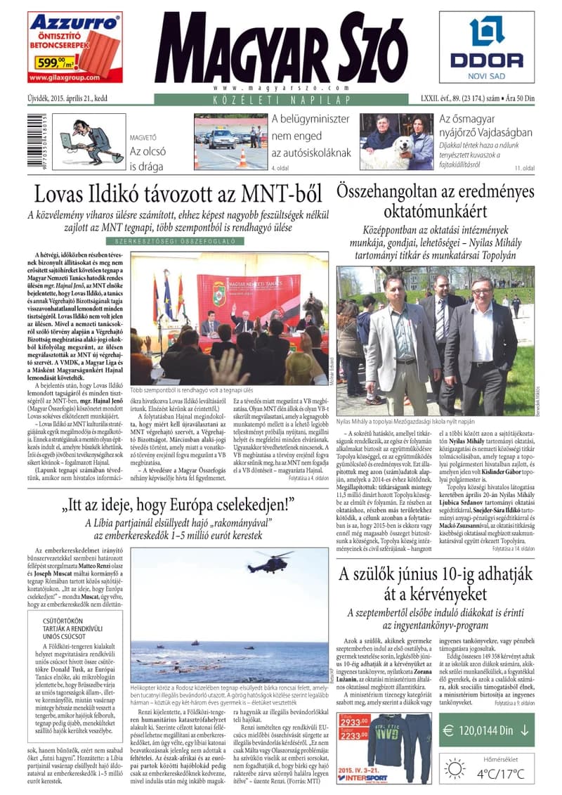 Magyar Szó, 72. évf. 2015. április 21. 89. sz. 1–20. oldal
