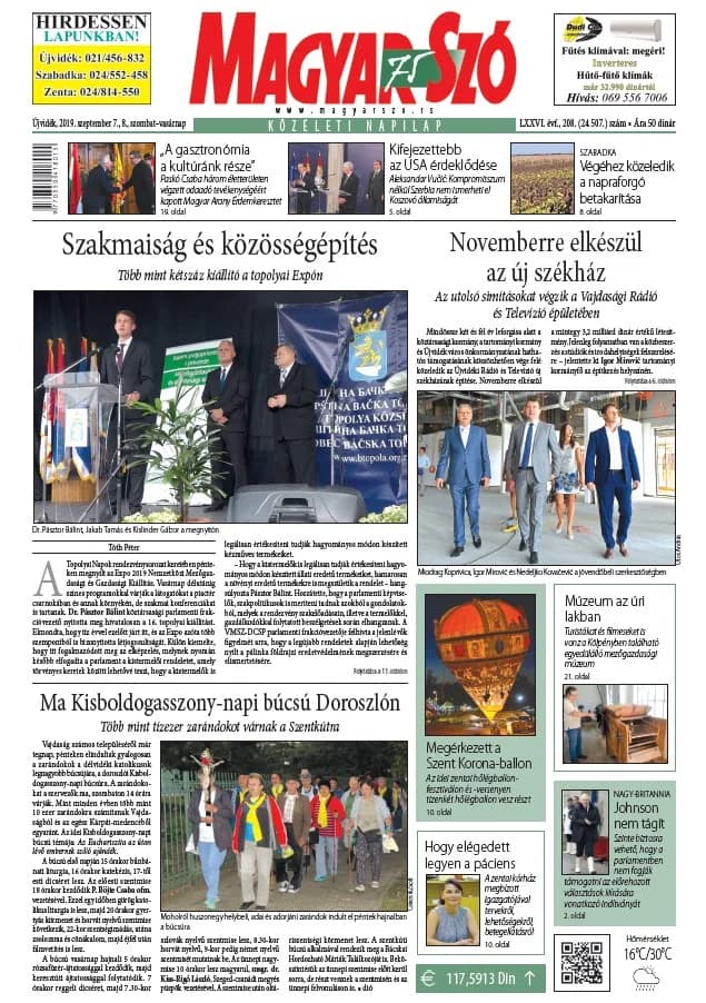 Magyar Szó, 76. évf. 2019. szeptember 7. – 8. 208. sz. 1–42. oldal