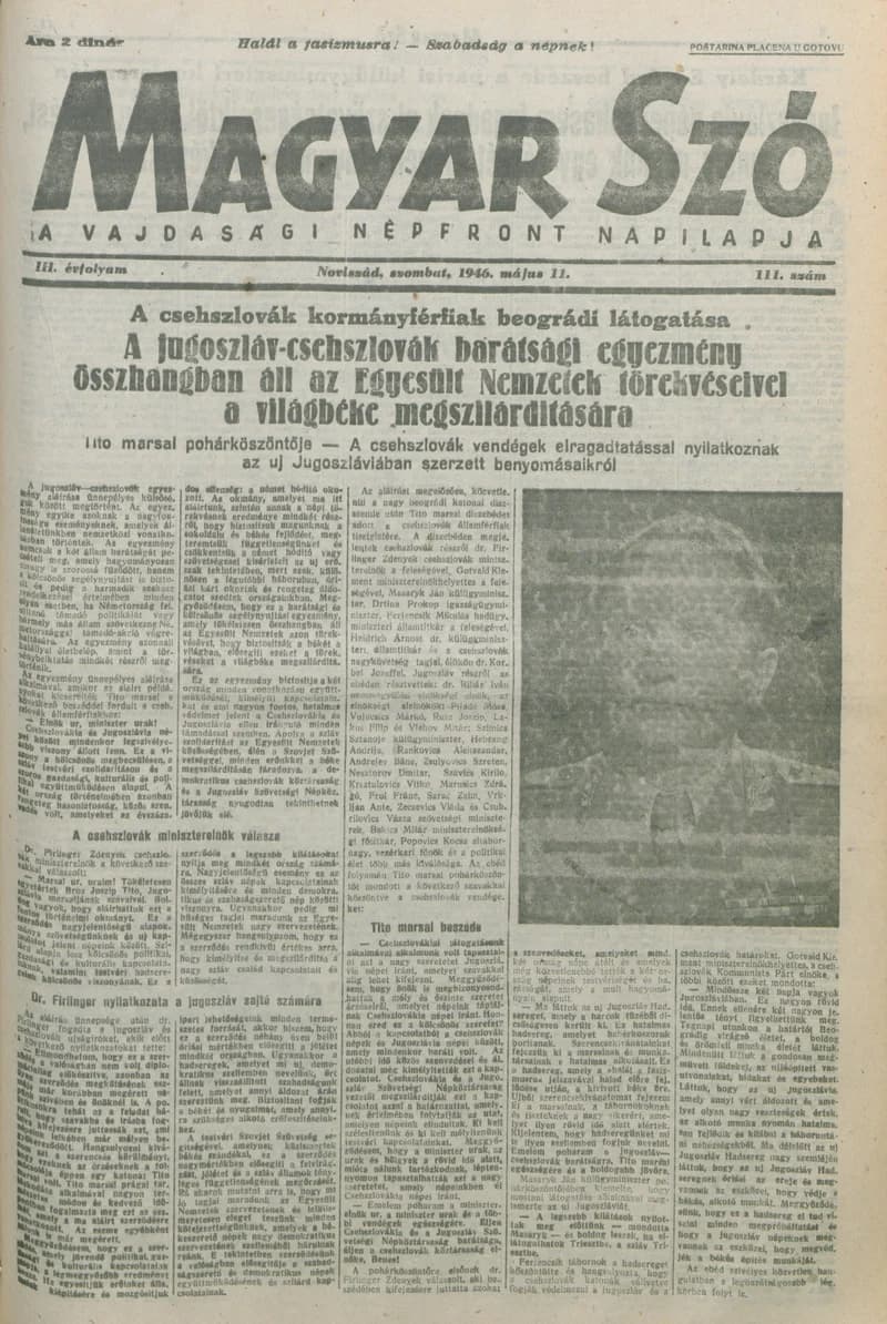 Magyar Szó, 3. évf. 1946. május 11. 111. sz. 1–8. oldal