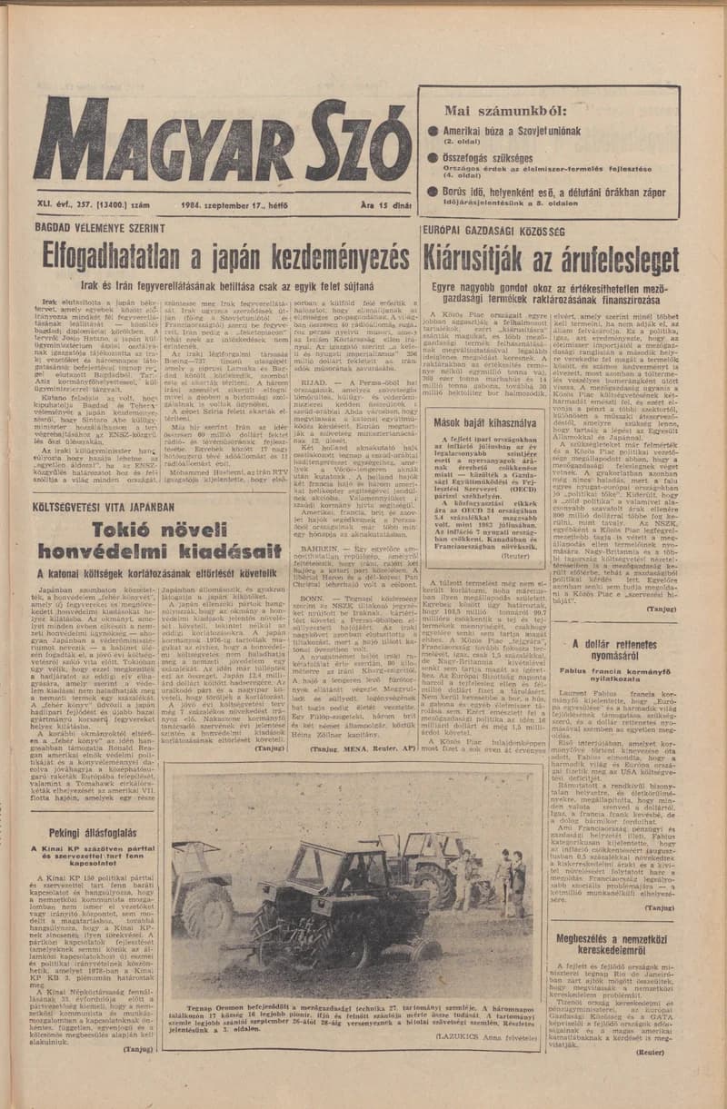 Magyar Szó, 41. évf. 1984. szeptember 17. 257. sz. 1–8. oldal