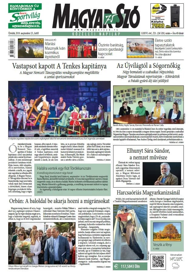 Magyar Szó, 76. évf. 2019. szeptember 23. 221. sz. 1–20. oldal