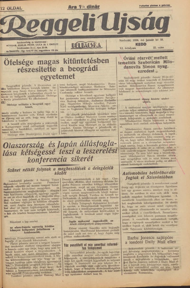 Reggeli Újság, 11. évf. 1930. január 28. 22. sz.