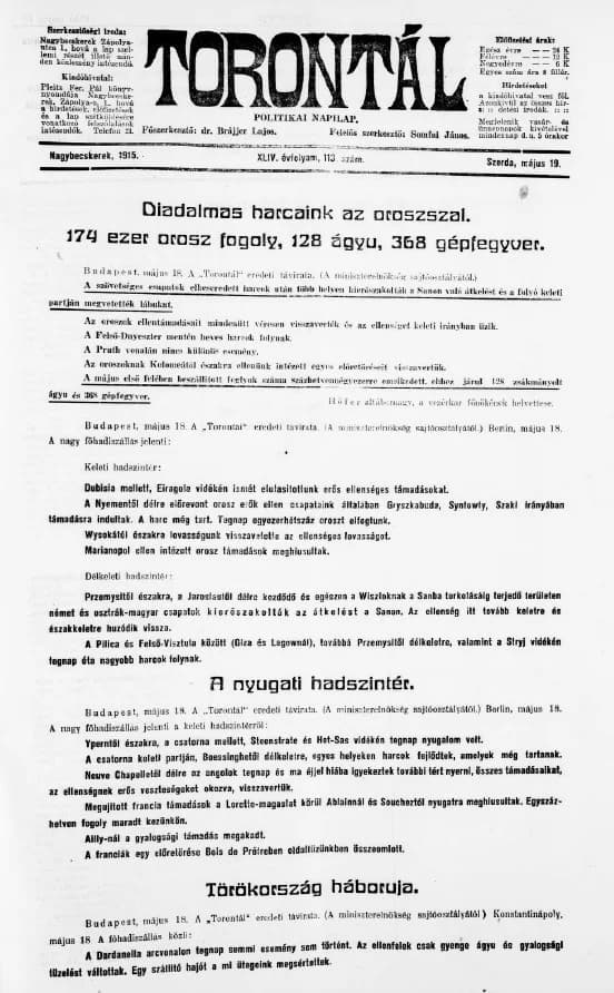 Torontál, 44. évf. 1915. május 19. 113. sz.
