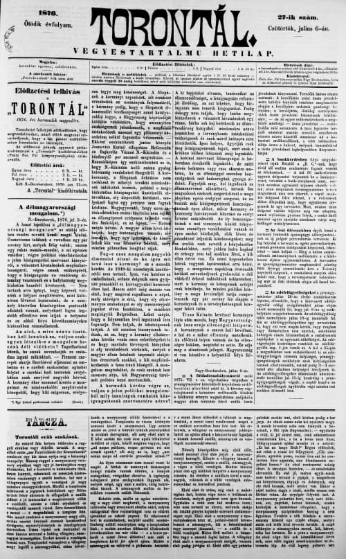 Torontál, 5. évf. 1876. július 6. 27. sz.