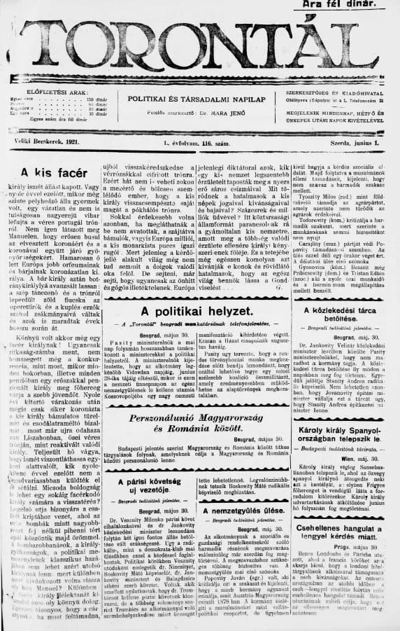Torontál, 50. évf. 1921. június 1. 116. sz.