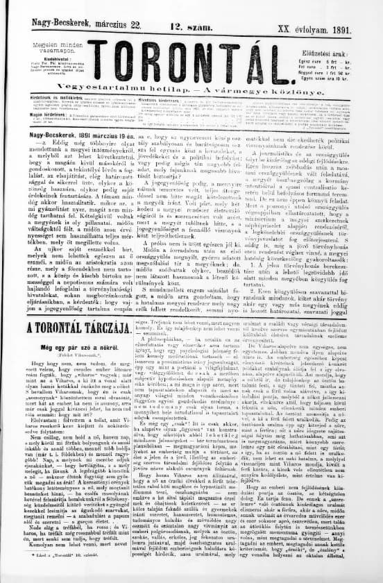 Torontál, 20. évf. 1891. március 22. 12. sz.