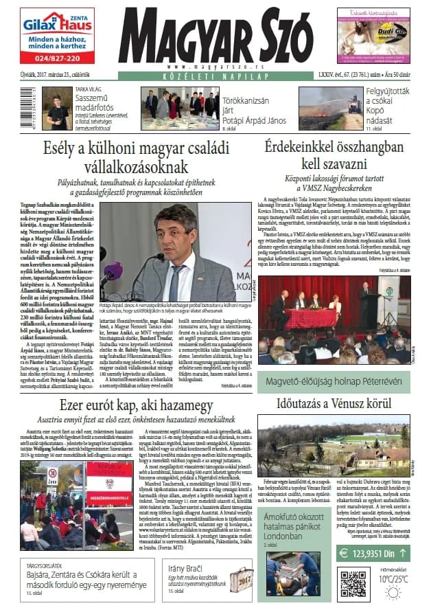 Magyar Szó, 74. évf. 2017. március 23. 67. sz. 1–20. oldal
