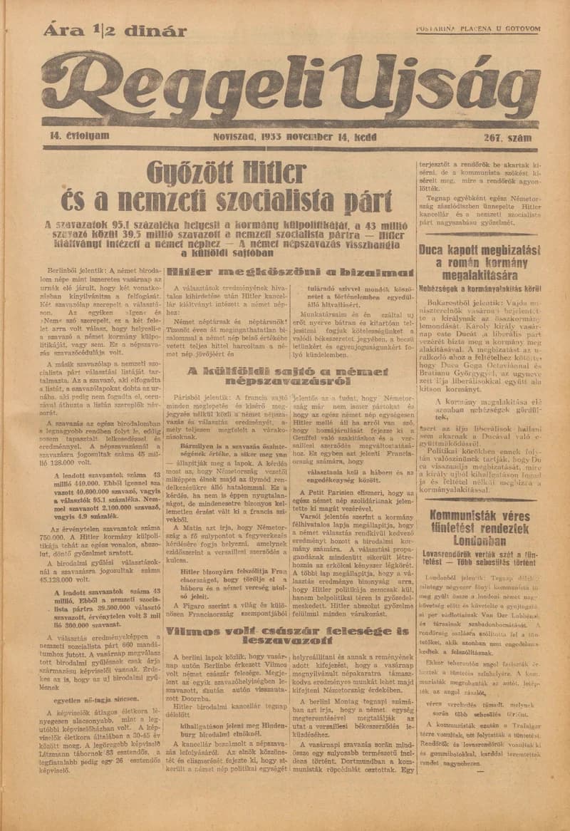 Reggeli Újság, 14. évf. 1933. november 14. 267. sz.