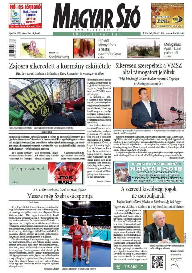 Magyar Szó, 74. évf. 2017. december 19. 296. sz. 1–20. oldal