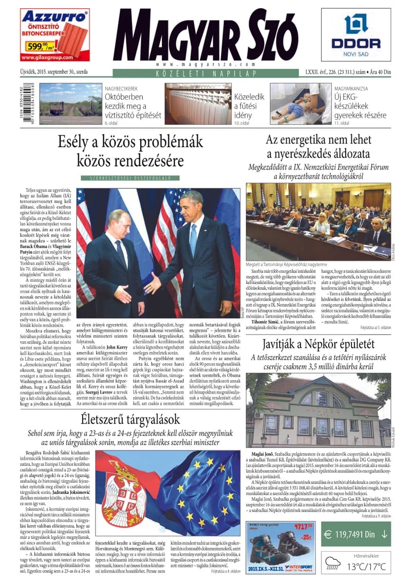 Magyar Szó, 72. évf. 2015. szeptember 30. 226. sz. 1–16. oldal