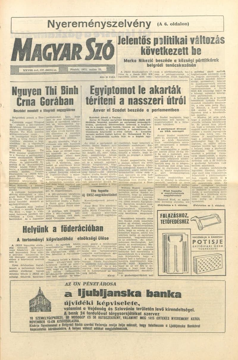 Magyar Szó, 28. évf. 1971. május 21. 137. sz. 1–16. oldal