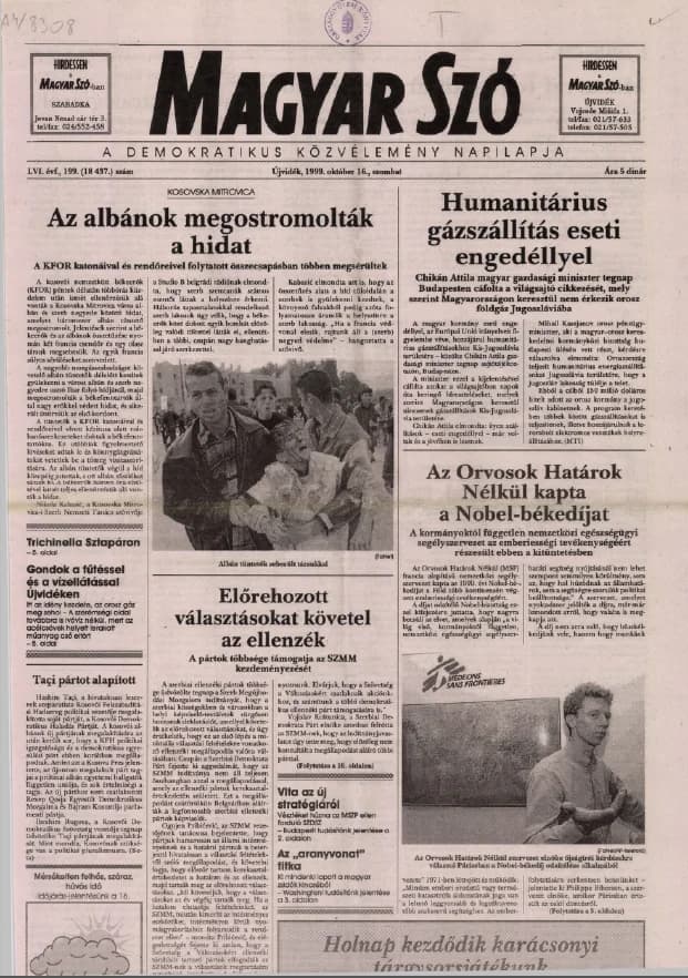 Magyar Szó, 56. évf. 1999. október 16. 199. sz. 1–16. oldal