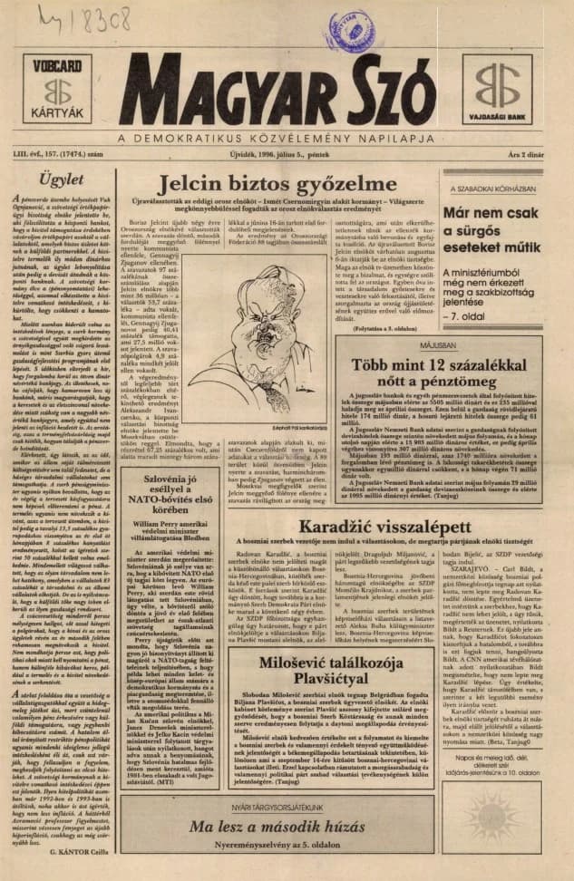 Magyar Szó, 53. évf. 1996. július 5. 157. sz. 1–16. oldal
