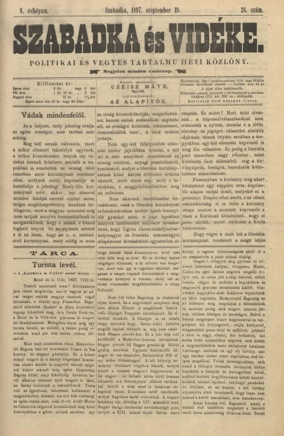 Szabadka és vidéke II, 5. évf. 1897. szeptember 19. 38. sz.