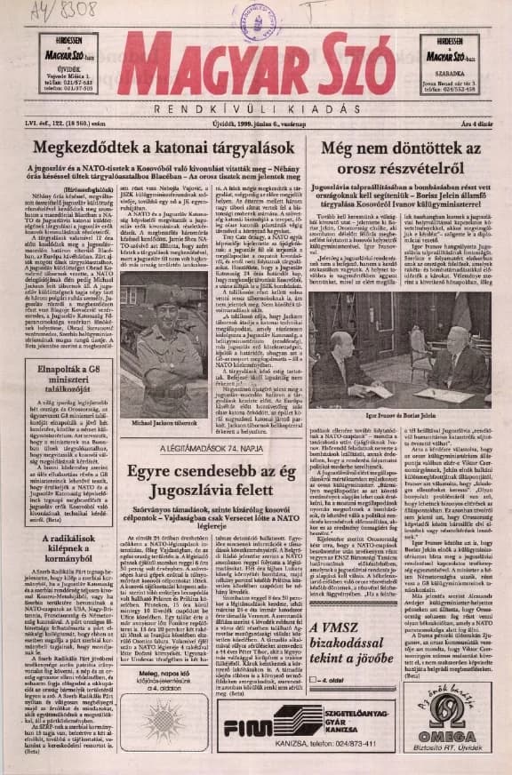 Magyar Szó, 56. évf. 1999. június 6. 122. sz. 1–16. oldal