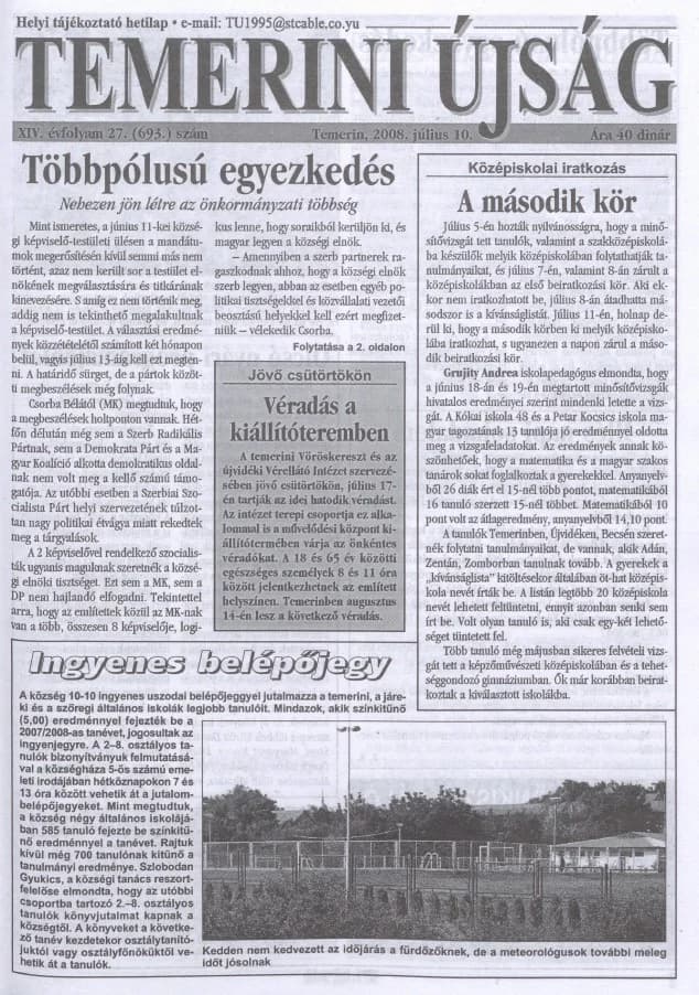Temerini Újság, 14. évf. 2008. július 10. 27. sz.