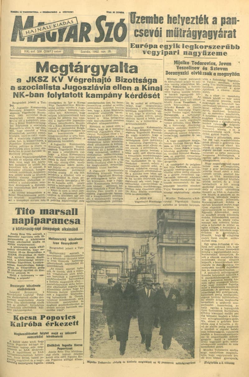 Magyar Szó, 19. évf. 1962. november 28. 329. sz. 1–14. oldal