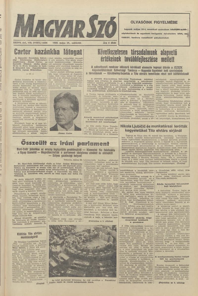 Magyar Szó, 37. évf. 1980. május 29. 146. sz. 1–20. oldal