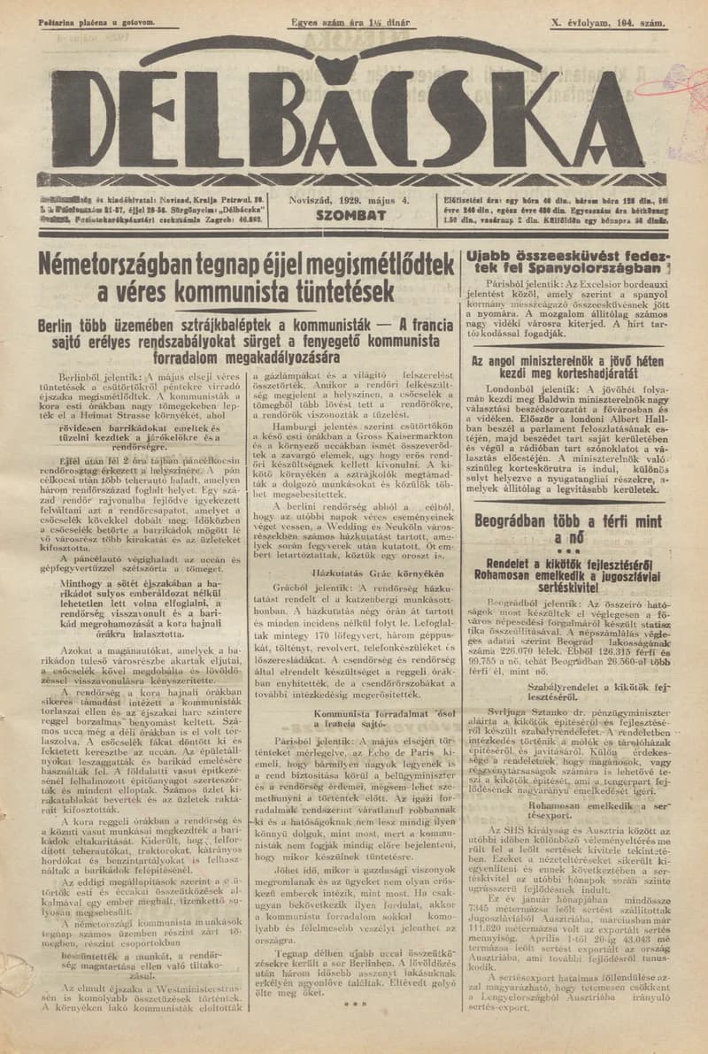 Délbácska, 10. évf. 1929. május 4. 104. sz.