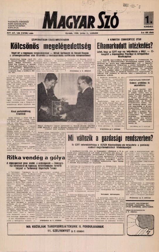 Magyar Szó, 45. évf. 1988. június 2. 150. sz. 1–16. oldal
