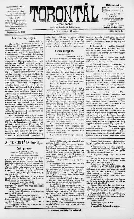 Torontál, 29. évf. 1900. április 2. 76. sz.