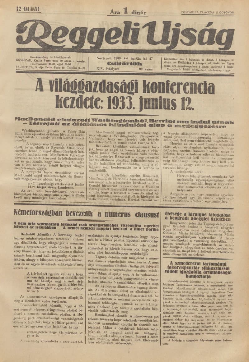 Reggeli Újság, 14. évf. 1933. április 30. 102. sz.