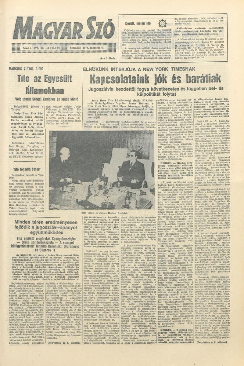 Magyar Szó, 35. évf. 1978. március 4. 61. sz. 1–20. oldal