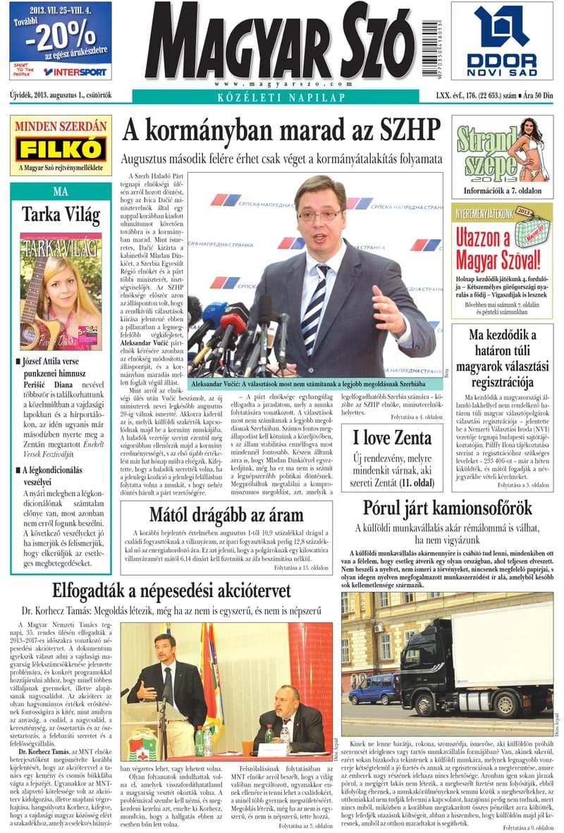 Magyar Szó, 70. évf. 2013. augusztus 1. 176. sz. 1–20. oldal
