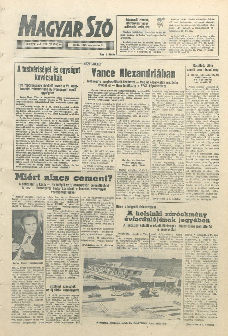 Magyar Szó, 34. évf. 1977. augusztus 2. 210. sz.