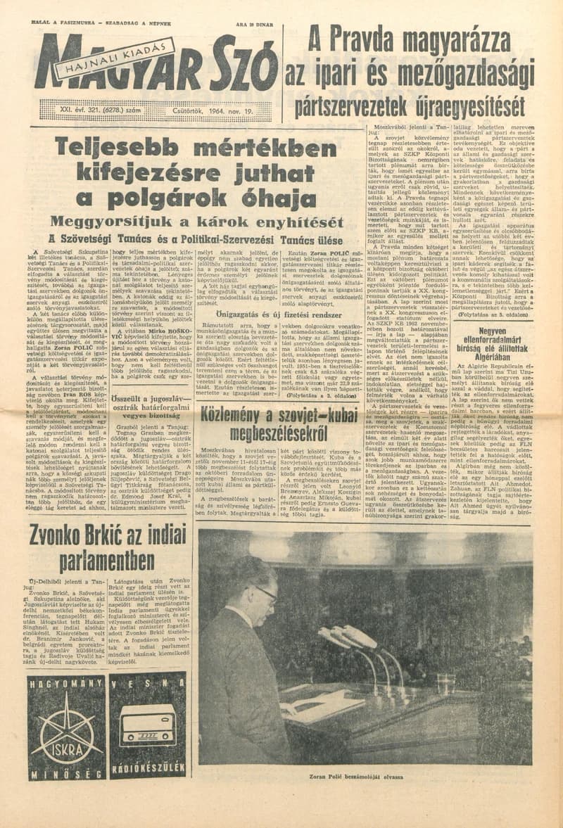 Magyar Szó, 21. évf. 1964. november 19. 321. sz.