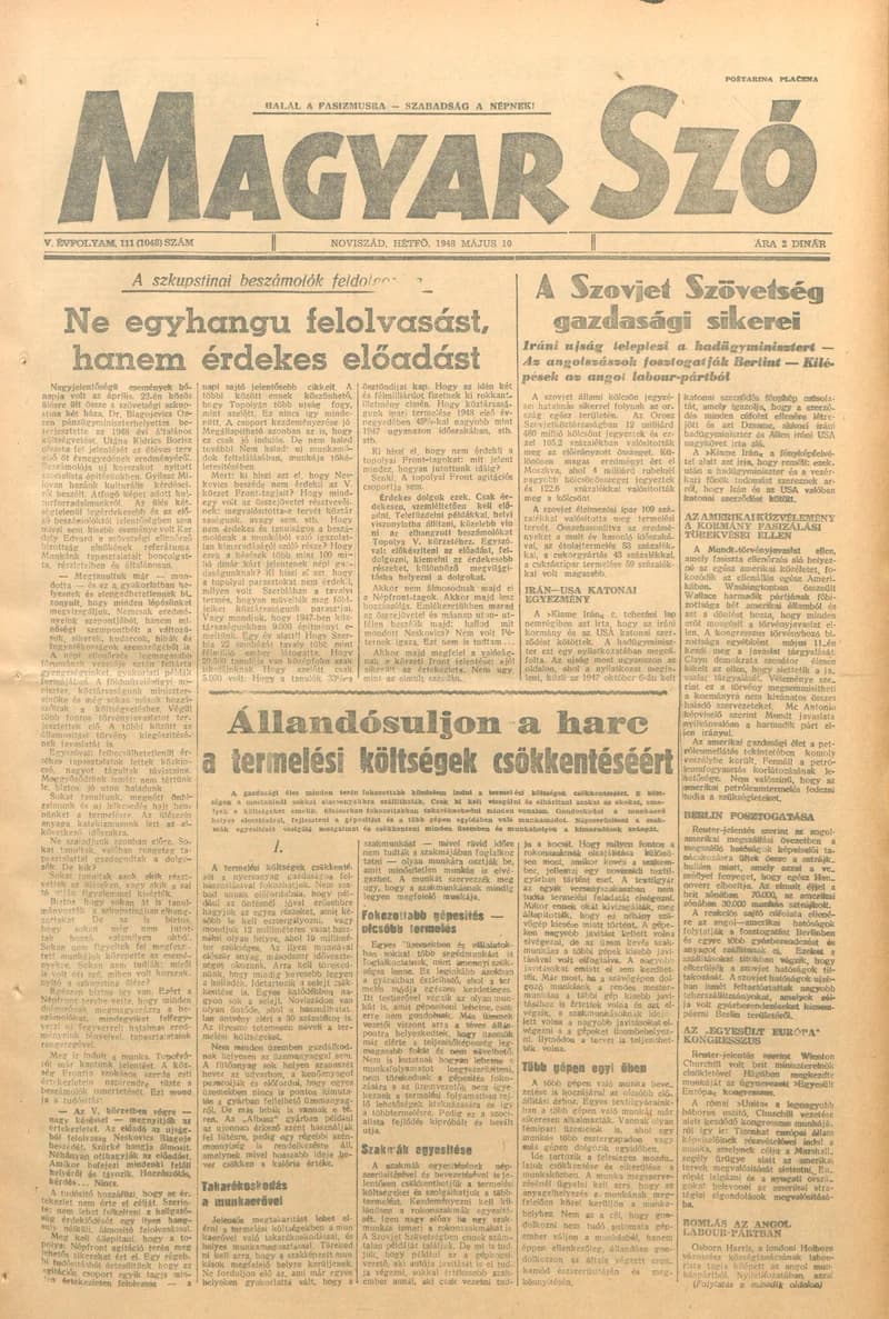 Magyar Szó, 5. évf. 1948. május 10. 111. sz. 1–4. oldal