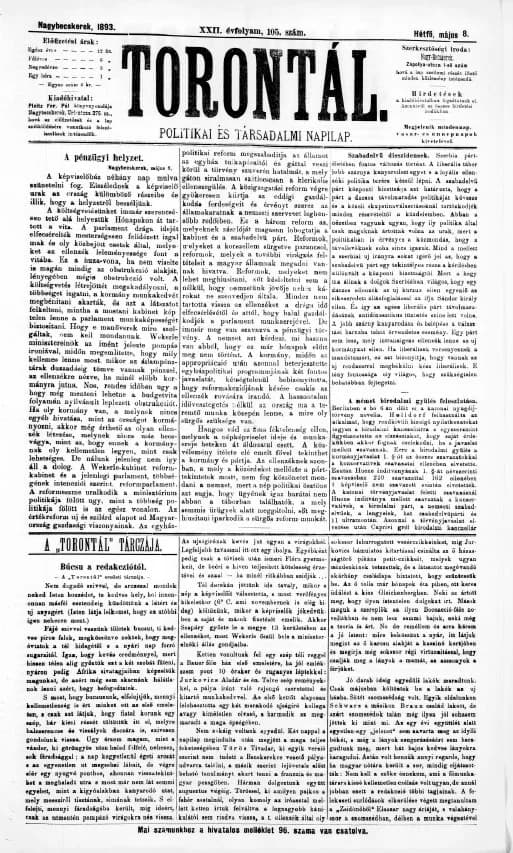 Torontál, 22. évf. 1893. május 8. 105. sz.