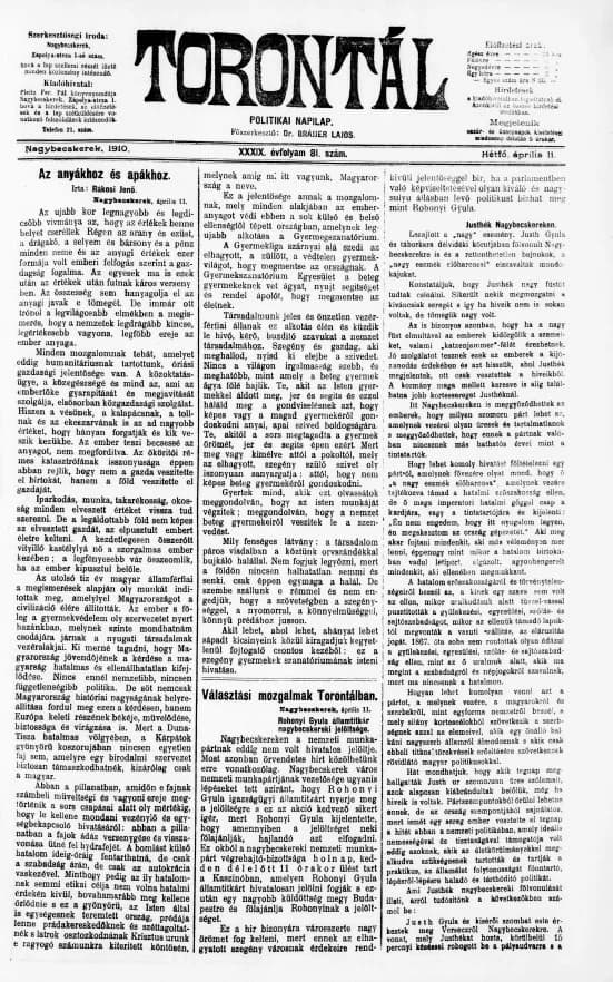 Torontál, 39. évf. 1910. április 11. 81. sz.
