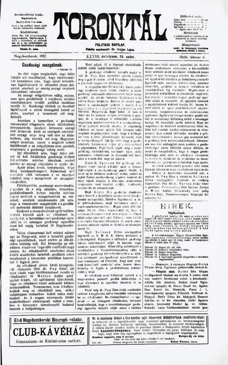 Torontál, 36. évf. 1907. február 11. 34. sz.