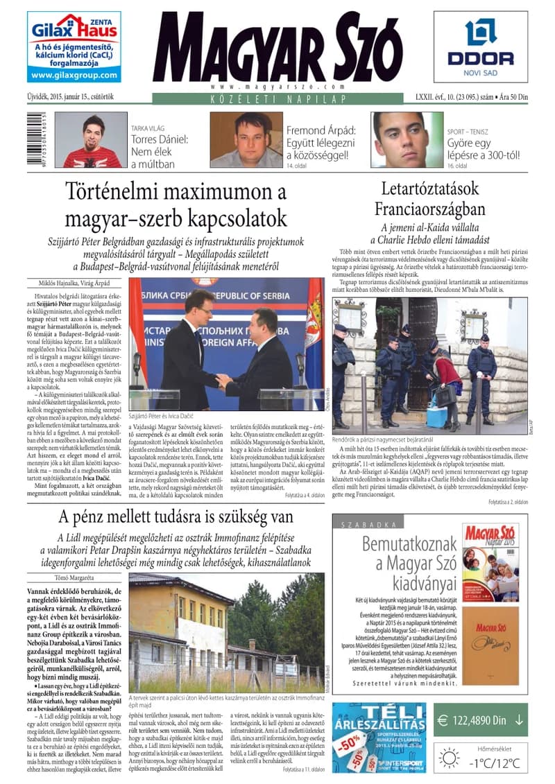 Magyar Szó, 72. évf. 2015. január 15. 10. sz. 1–20. oldal