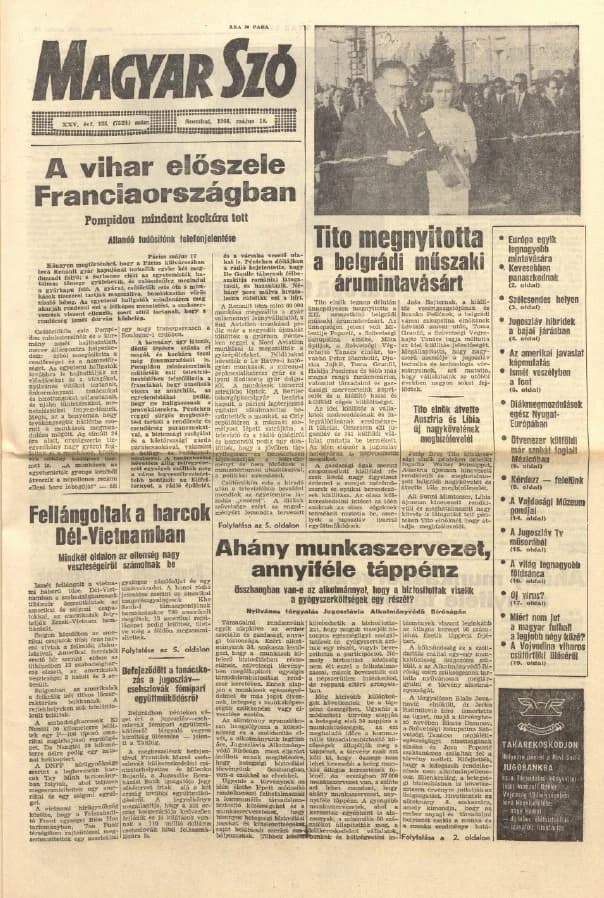 Magyar Szó, 25. évf. 1968. május 18. 135. sz. 1–20. oldal
