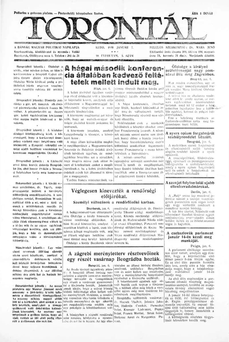 Torontál, 59. évf. 1930. január 7. 5. sz.