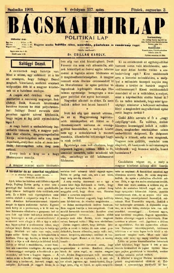 Bácskai Hirlap, 5. évf. 1901. augusztus 2. 117. sz.