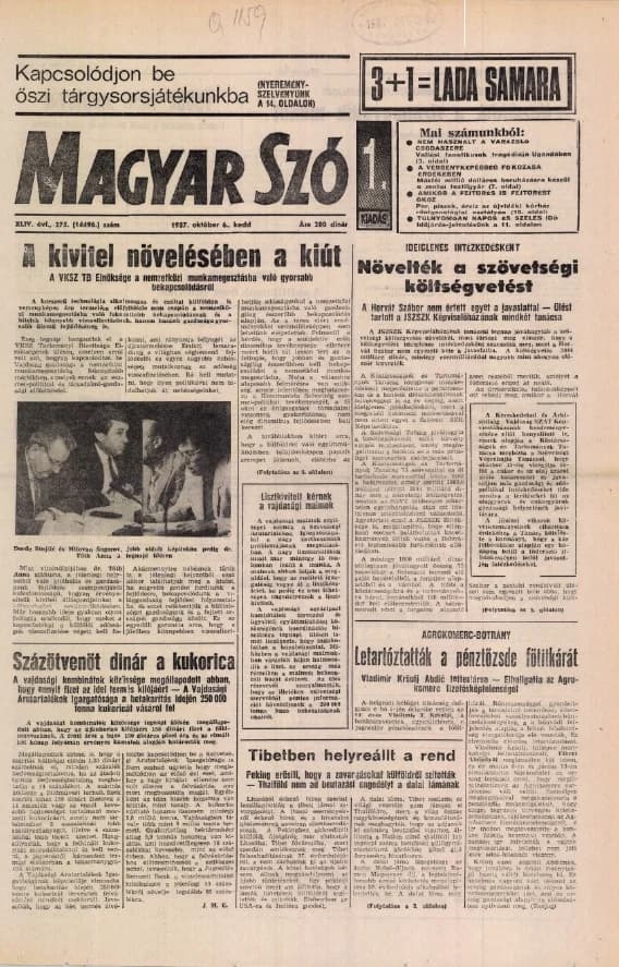 Magyar Szó, 44. évf. 1987. október 6. 275. sz. 1–20. oldal