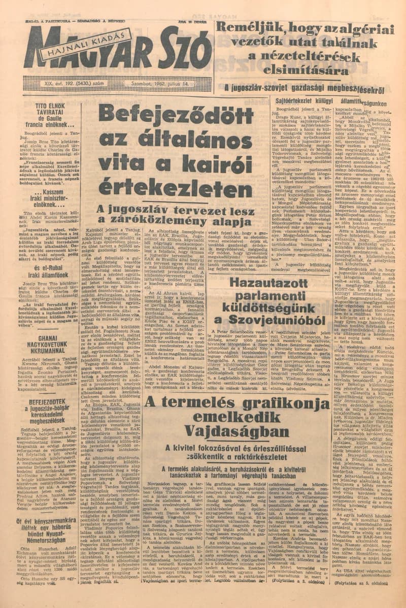 Magyar Szó, 19. évf. 1962. július 14. 192. sz. 1–12. oldal