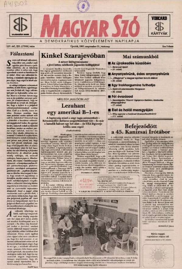 Magyar Szó, 54. évf. 1997. szeptember 21. 223. sz. 1–24. oldal