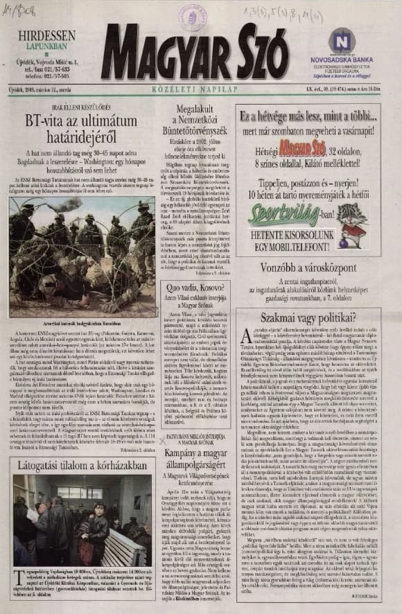 Magyar Szó, 60. évf. 2003. március 12. 59. sz. 1–16. oldal