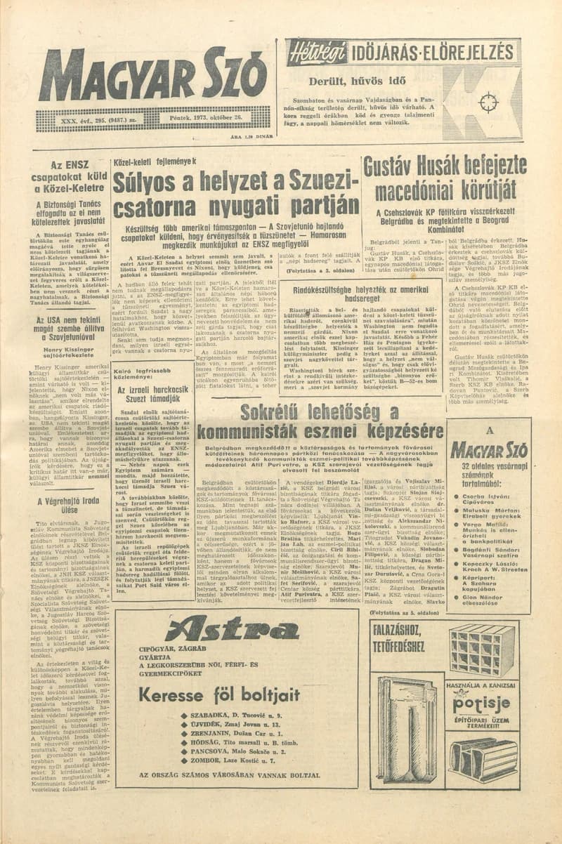 Magyar Szó, 30. évf. 1973. október 26. 295. sz.