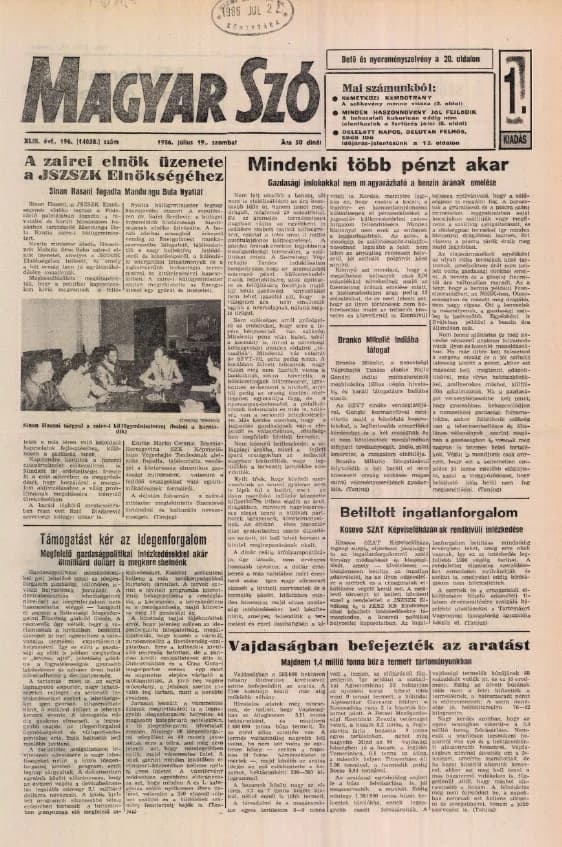 Magyar Szó, 43. évf. 1986. július 19. 196. sz. 1–20. oldal